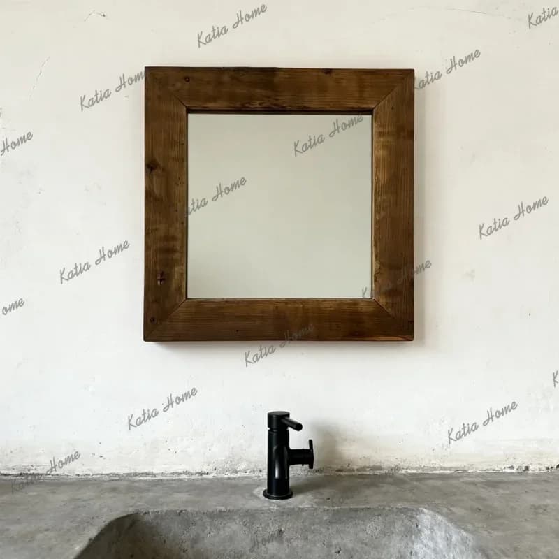 PG Wabi-sabi style makeup mirror, full-length mirror, wooden frame, square shape, wall-mounted bathroom mirror, home use, feel