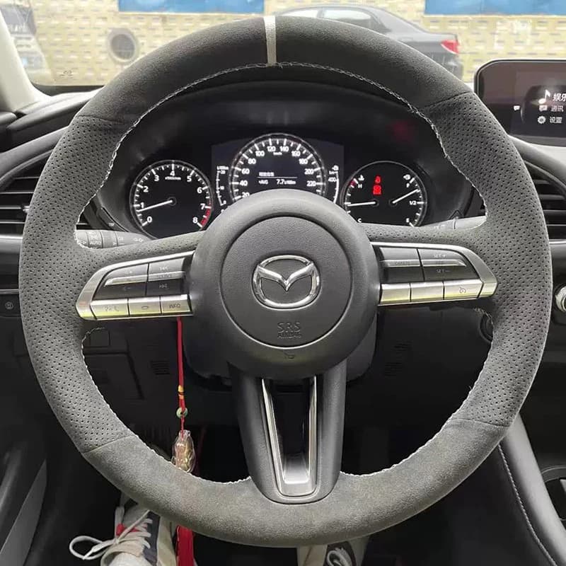 Customized  Suede Car Steering Wheel Cover for Mazda 3 Axela CX-30 CX30 2020-2024 CX-50 CX50 Hand Stitched Braid Cover Black