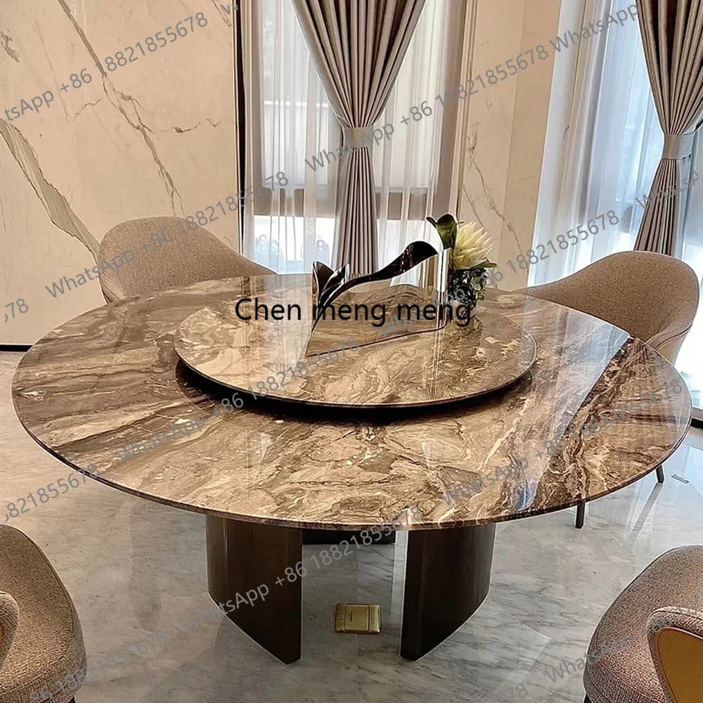 Modern round marble top dining table venetian brown Italian luxury real marble table for sale