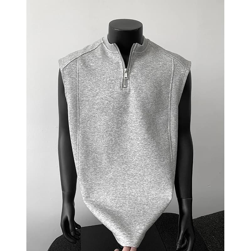Men's Minimalist Oversized Half Zip Sleeveless Tank Top Stand Collar Streetwear Tee Sleeveless Casual Unisex Tops