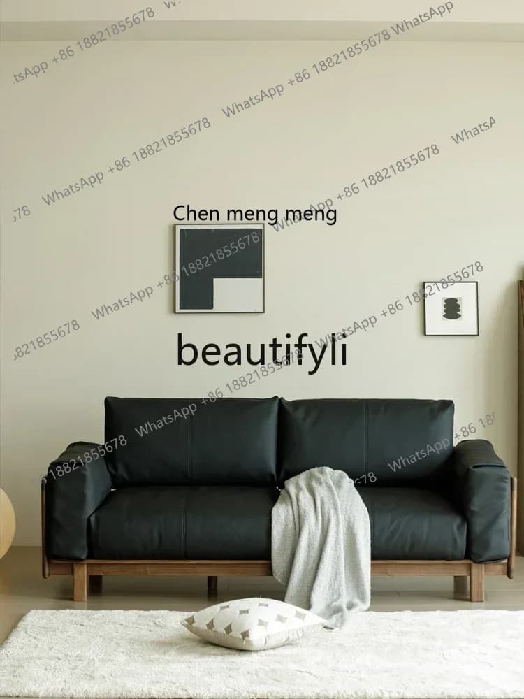 32Black walnut sofa all solid wood combination sofa cherry wood light luxury living room small apartment