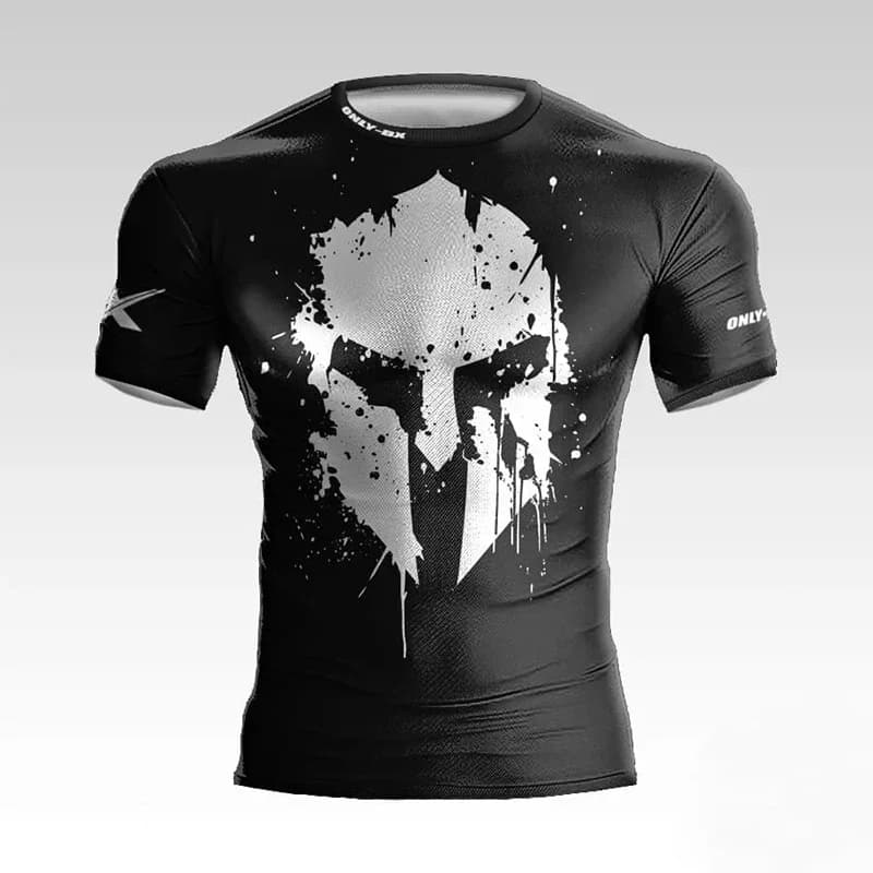 3D Printed Warrior Helmet Workout T-Shirt, Fun Gym Tee, Men's Short Sleeve T-Shirt, Rugged Men's Tee