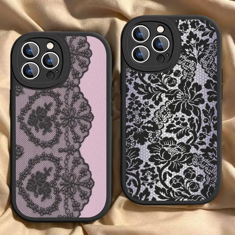 Lace Style Cool Girl Phone Case For IPhone 16 15 14 13 12 11 Pro Max Plus Leather Shockproof Cover