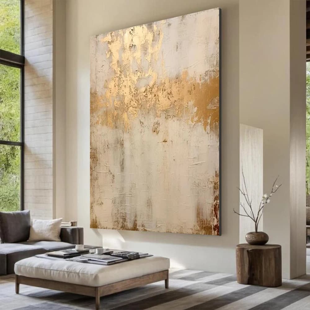 Nordic Handmade Gold Oil Painting On Canvas Poster Abstract Flower Tree Mural For Living Room Decoration Home Decor Wall Art