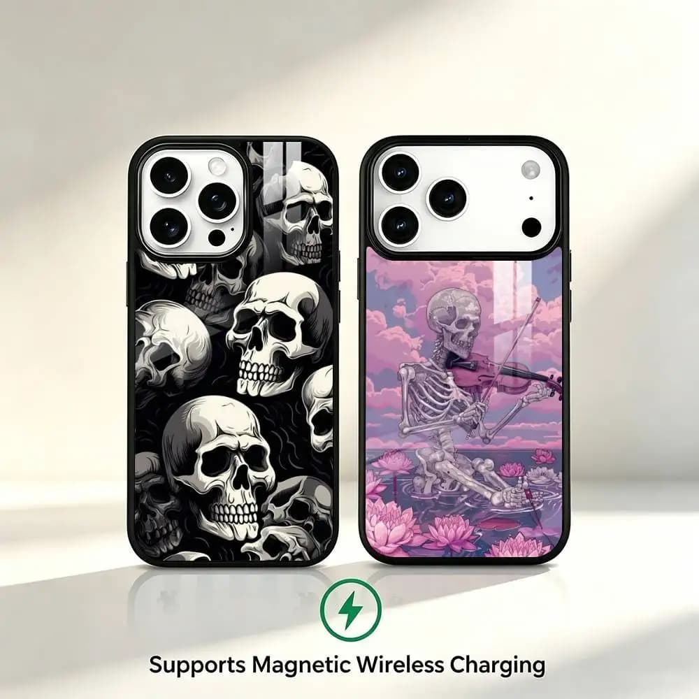 Bestselling Gothic Style Skull  Phone Case For iPhone17,16,15,14,13,12,11 Plus,Pro Compatible with magnetic wireless charging