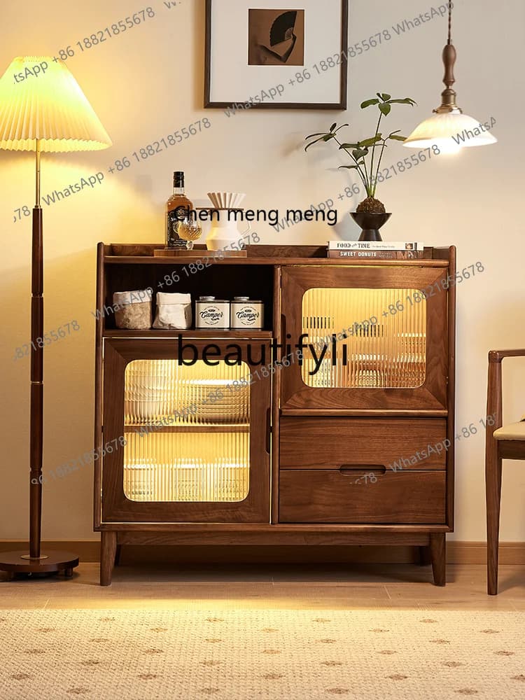 178North American black walnut dining side cabinet Nordic simple wrong grid side cabinet Household wall tea locker