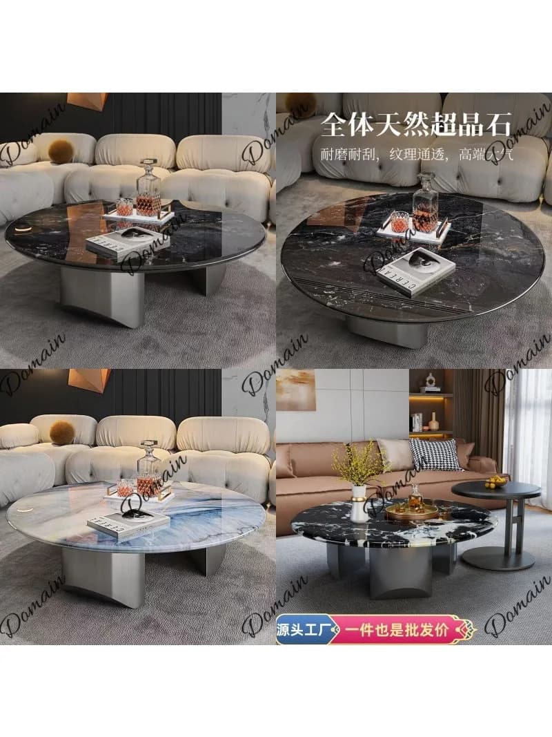 Natural Super Crystal Stone Luxury Coffee Table Set Italian Minimalist Round Tea Table for Living Room