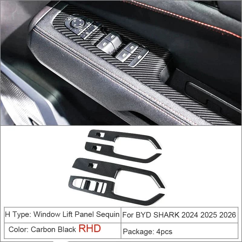 Car ABS Window Lift Panel Sequins For BYD SHARK 6 2024-2026 Steering Wheel Gear Box Decorat Door Frame Front Rear Outlet Sticker