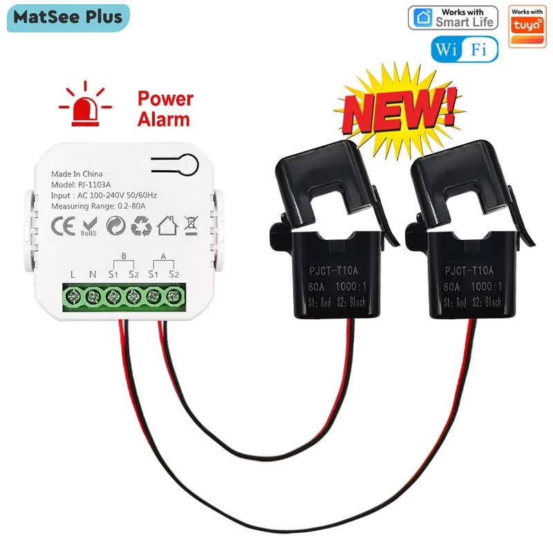 Smart New WiFi Energy Clamp Bidirectional Meter with Buzzer Alarm for Threshold App Monitor Export Import Power AC110V/240V