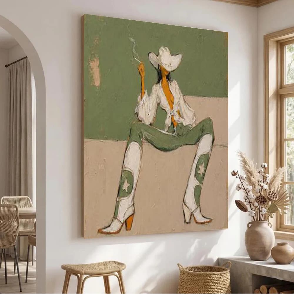 100% Handmade Abstract Oil Painting on Canvas - Female Knight Wall Art Picture for Home Living Room Decor Image Artwork Mural