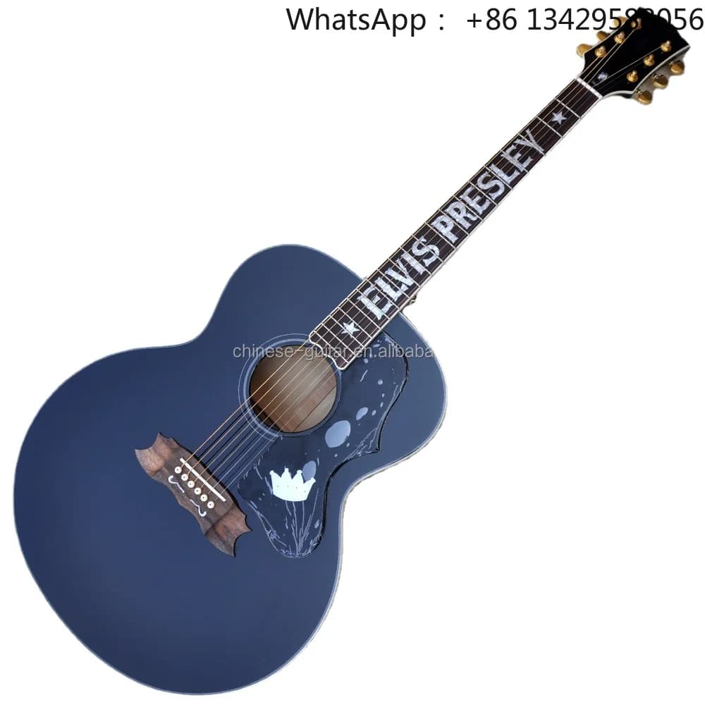 Flyoung Black 43 Inches Acoustic Guitar SJ200 Model Top Solid Spruce Rosewood Fretboard