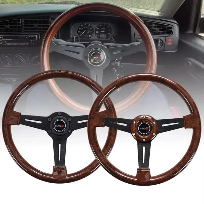 Bestsellers 14 inch mahogany car modified 350MM mahogany ABS steering wheel universal flat black frame steering wheel tools