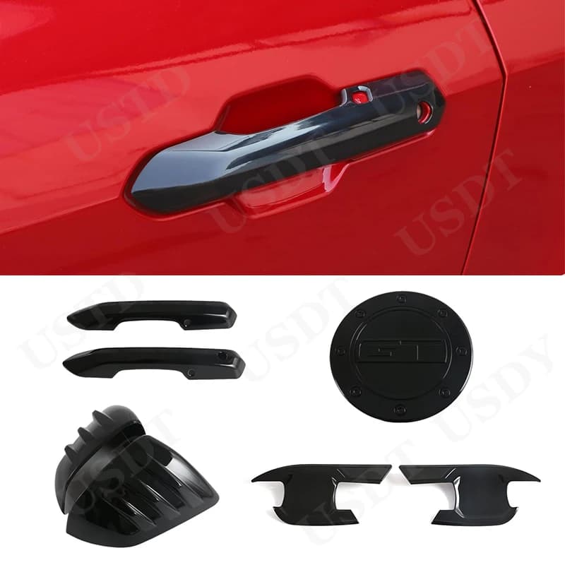 Fit for Ford Mustang 2024 2025 2026 Car Door Handle Bowl Cover, Gloss Black Rearview Mirror Cover, Fuel Cap Mat
