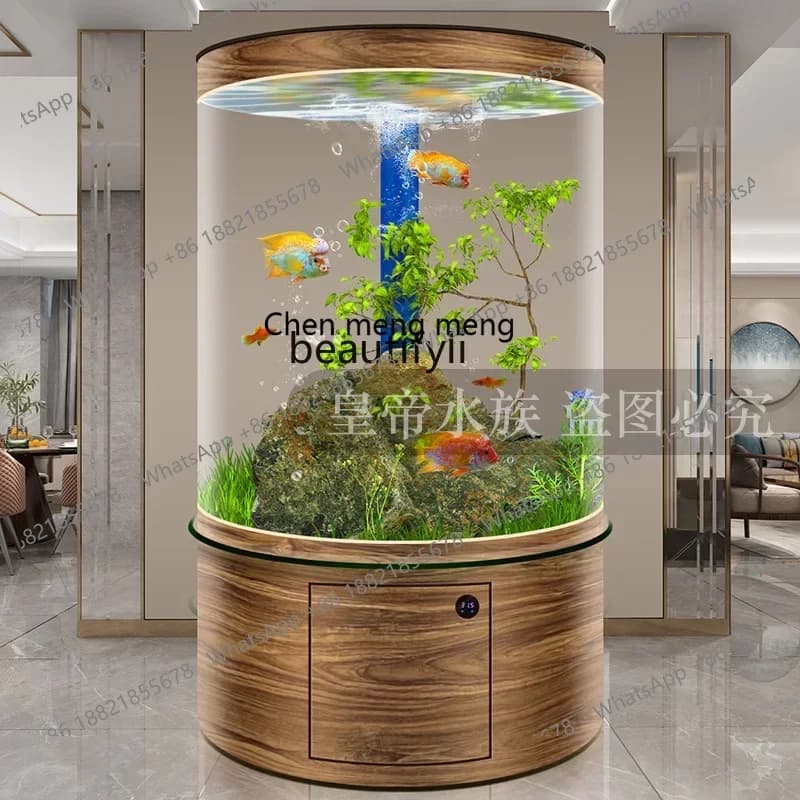 X  cylindrical glass fish tank   household floor gold fish tank bottom filter aquarium full circle medium and large