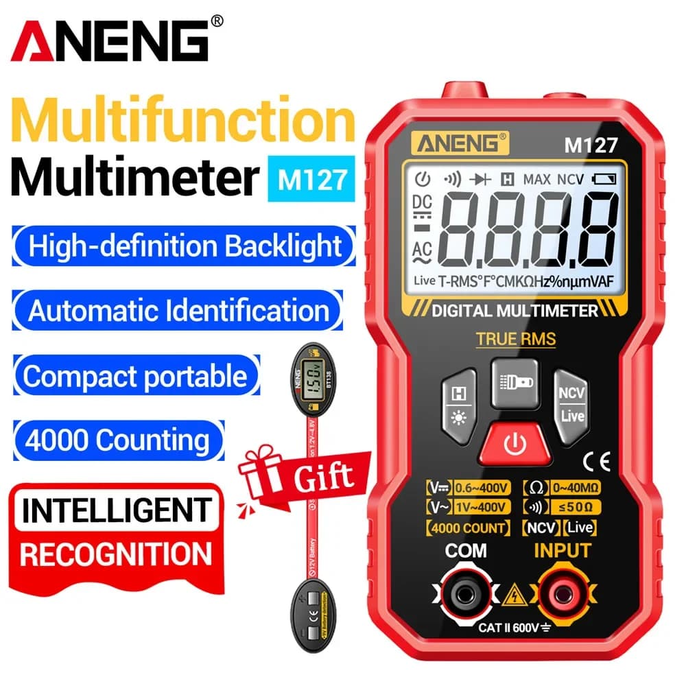 ANENG Mini Digital Multimeter 4000 Counts NCV Induction AC DC Voltage Detector M127+BT138 Battery Level Tester Multifunction Set