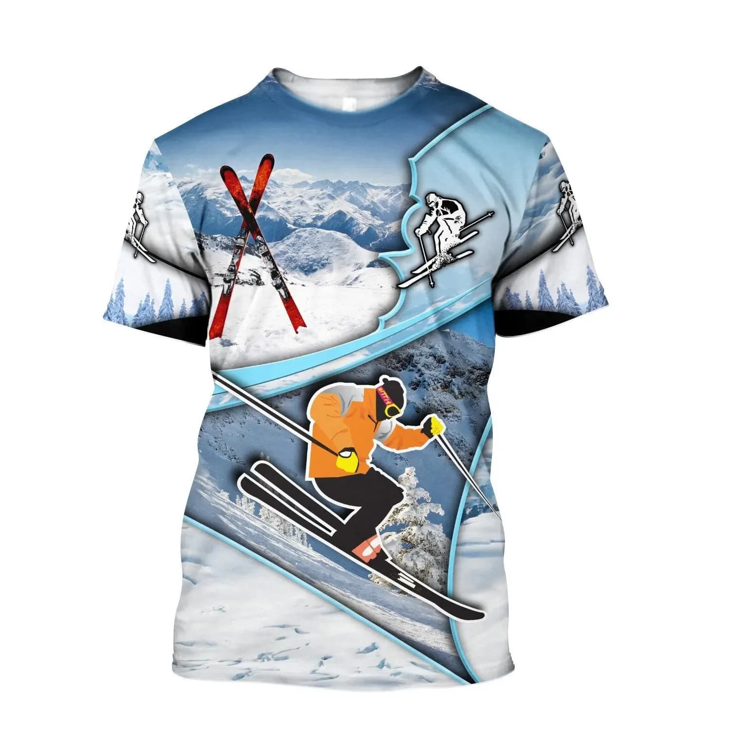 Summer Fashion Personality Ski Graphics 3D Printed Men's T-shirt Hip Hop Trend Large Size Loose O-neck Sports Short Sleeve Top