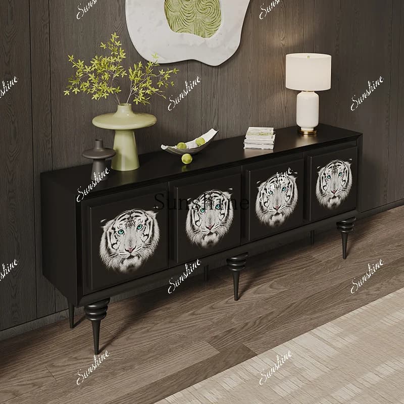 French retro solid wood living room painted against the wall decorative storage cabinet  FT