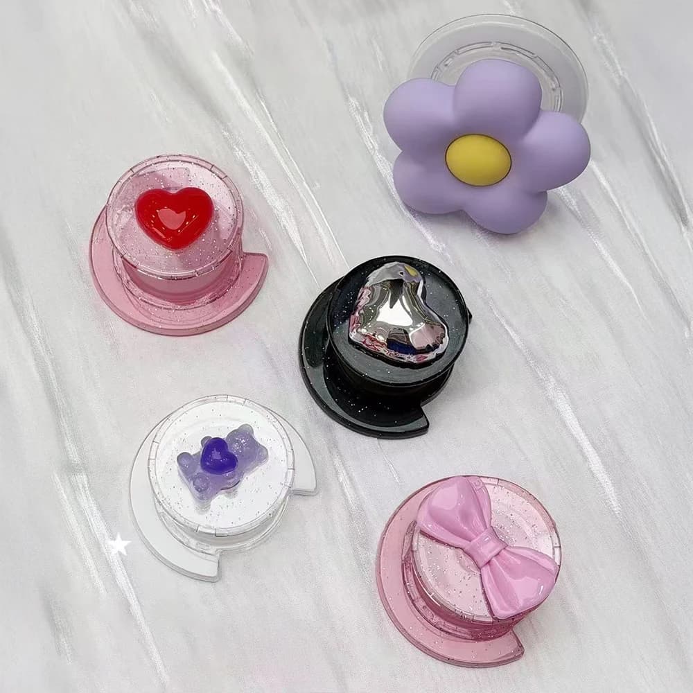 3D Bow Bear Flower Heart C Shape Magnetic Phone Grip Stand for IPhone Holder Mount Support for Galaxy Mobile Phone Accessories