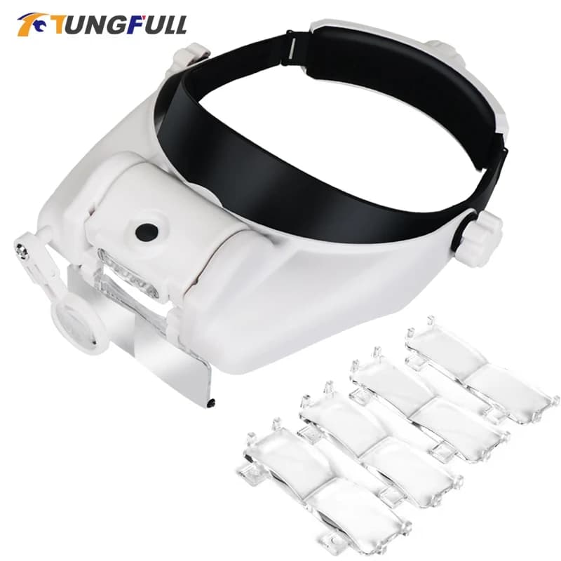 TUNGFULL LED Headband Magnifying Glass Watchmaker Repair Tool 1.5x 2x 2.5x 3x 3.5x 8x Magnifier Glass for Detailed Work