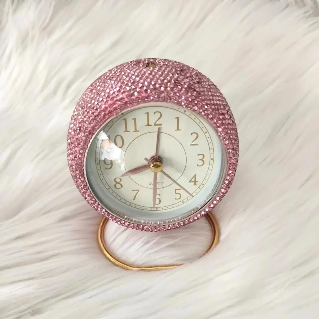 Vintage Alarm Clock Crystal-studded Clock Silent Operation & Night Light For Bedside & Desk Retro Student Style Analog Clock