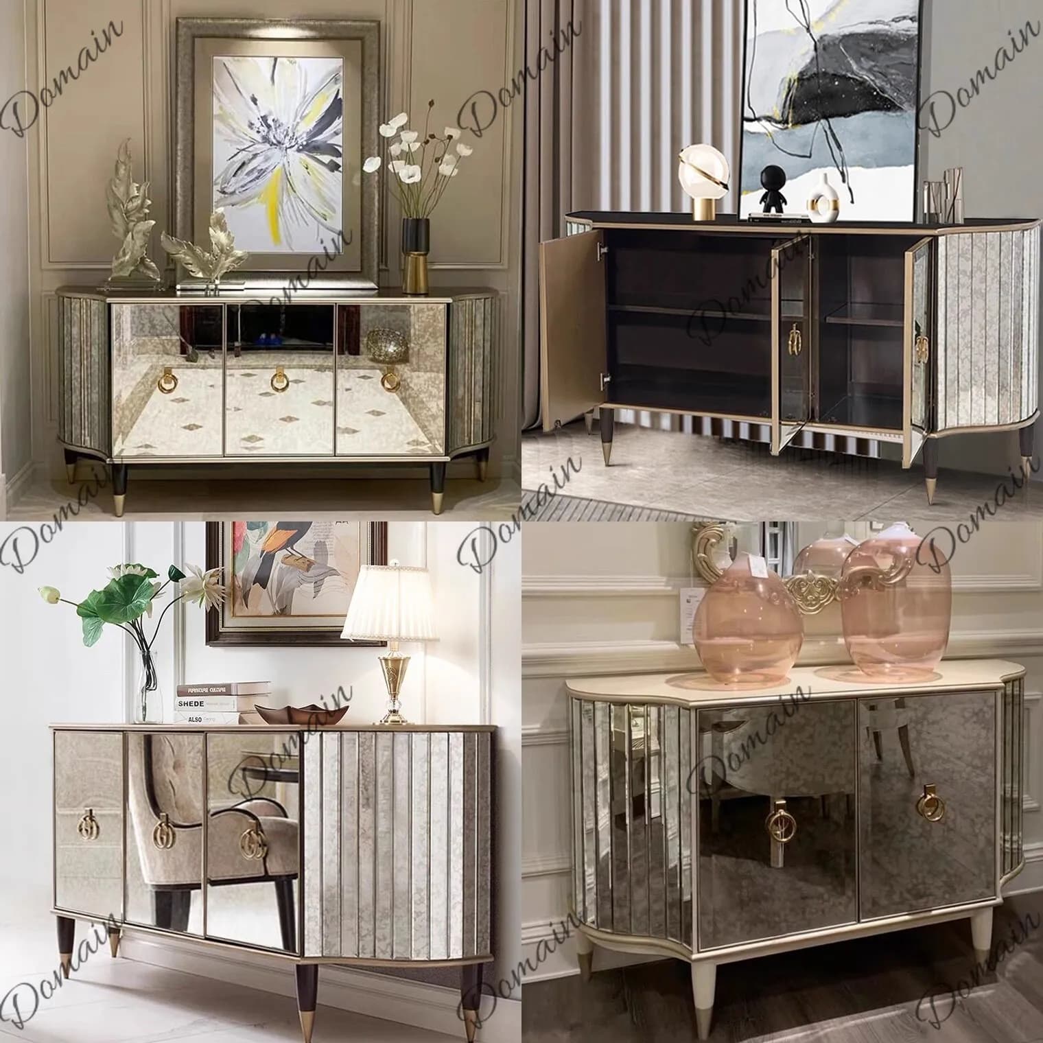 Modern Luxury Mirror Sideboard Buffet Cabinet with Storage for Living Room Entryway