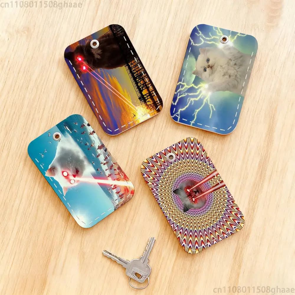 Laser Cat Keychain Card Holder, Badge Credit Card Holder, Student ID Card Holder