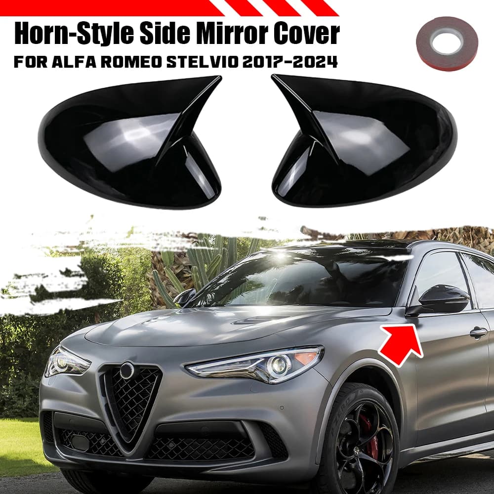 1 Pair For Alfa Romeo Stelvio 2017-2024 Car Rearview Side Mirror Cover Wing Cap Exterior Sticker Door Rear View Case Trim