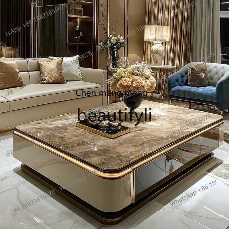 D176  Large coffee table living room light luxury high-end atmospheric microcrystalline stone table 6 drawers large storage