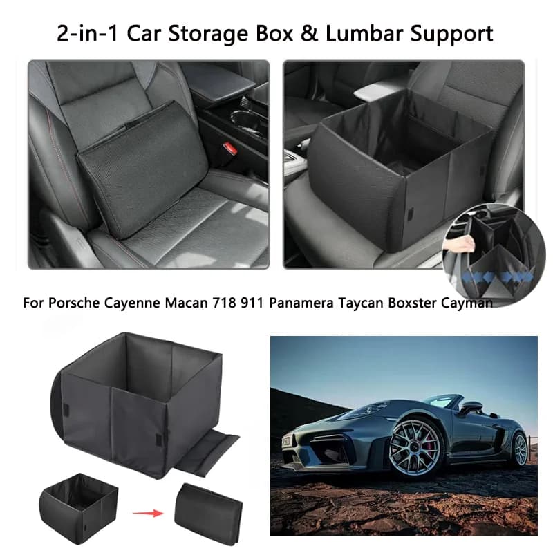 Storage box car lumbar support two in one storage box For Porsche Cayenne Macan 718 911 Panamera Taycan Boxster Cayman