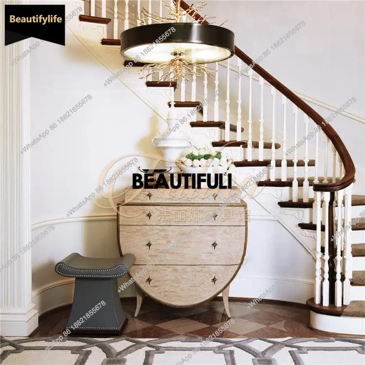 D80 Log porch cabinet light luxury style semi-round American partition locker solid wood simple decorative cabinet