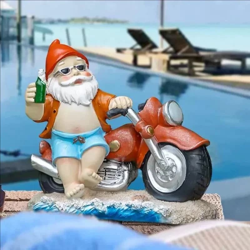 Dwarf Resin Crafts Garden Sculpture Home Decorations Beach Old Man Riding Motorcycle Statue Gardening Decorations Ornaments
