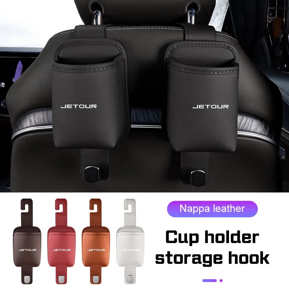 Leather Car Backrest Hanger Storage Bin with Hook For Chery Jetour DASHING X-1Plus X70SM X90 X95 T2 Car Cup Holder Storage Box