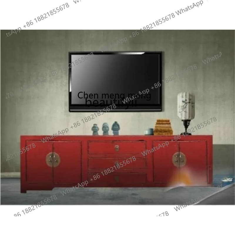 New Chinese-style solid wood red old TV audio-visual cabinet simple antique living room decorative low cabinet