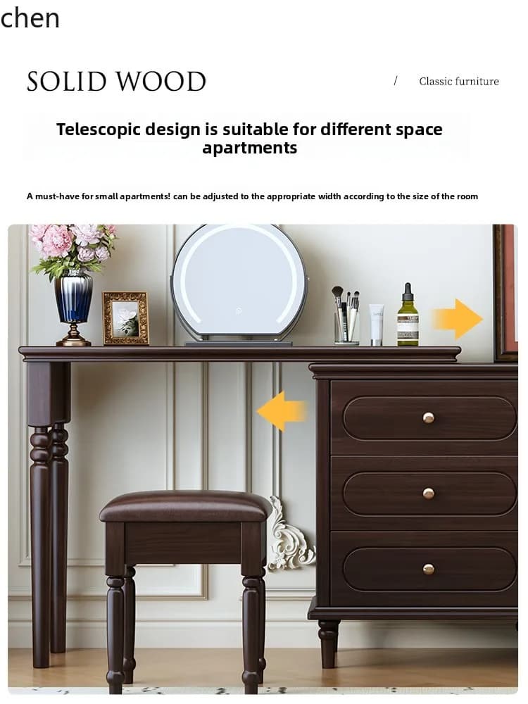 HYS Solid Wood Dressing Table and Chest of Drawers Integrated Bedroom Storage Cabinet Corner Makeup Table