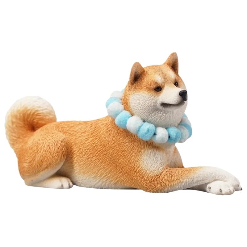 Recumbent Shiba Inu simulation animal model healing dog ornament cute wearing collar gift figure