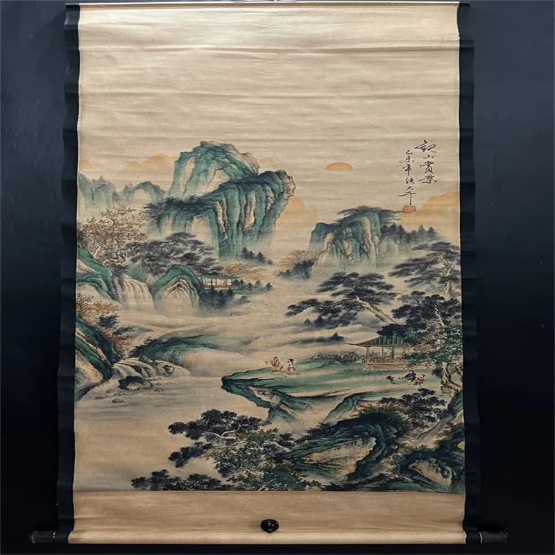 China old Celebrity paintings- Zhang Daqian's Watercolor landscape painting Scroll Mountain View and Scenery Map