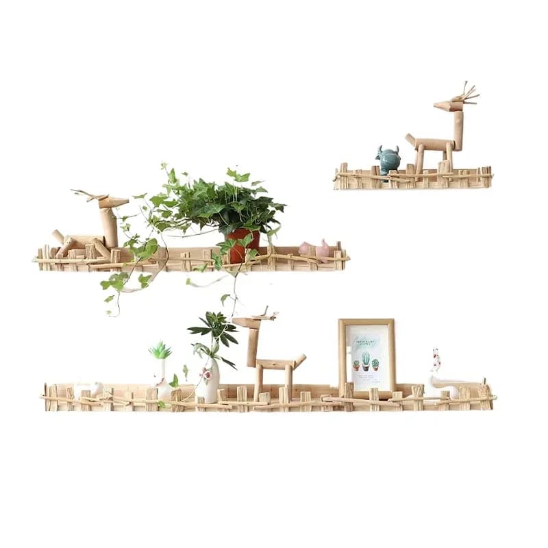 Log rack No punching wall hanging  shelf TV wall decoration living room baffle creative