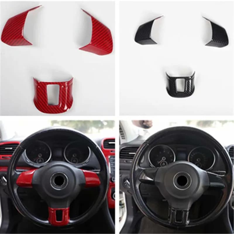 3pcs/lot Car stickers ABS carbon fiber grain steering wheel decoration cover for 2009-2013 Volkswagen VW golf 6 MK6