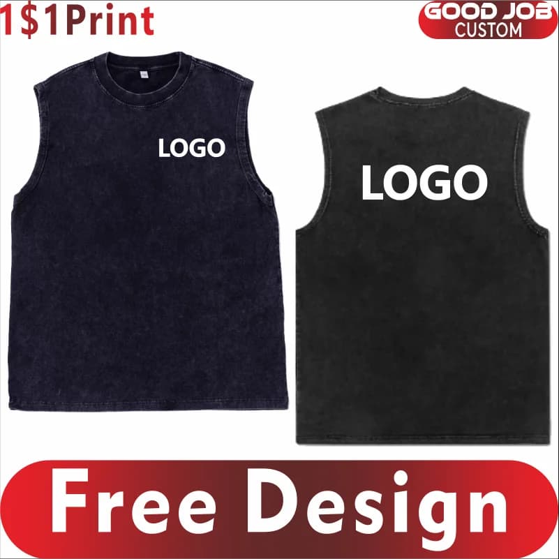Customized Vest Street Fashion Sleeveless T-shirt Embroidery Logo 100% Cotton Shirt Printing Brand Sleeveless Vest Design
