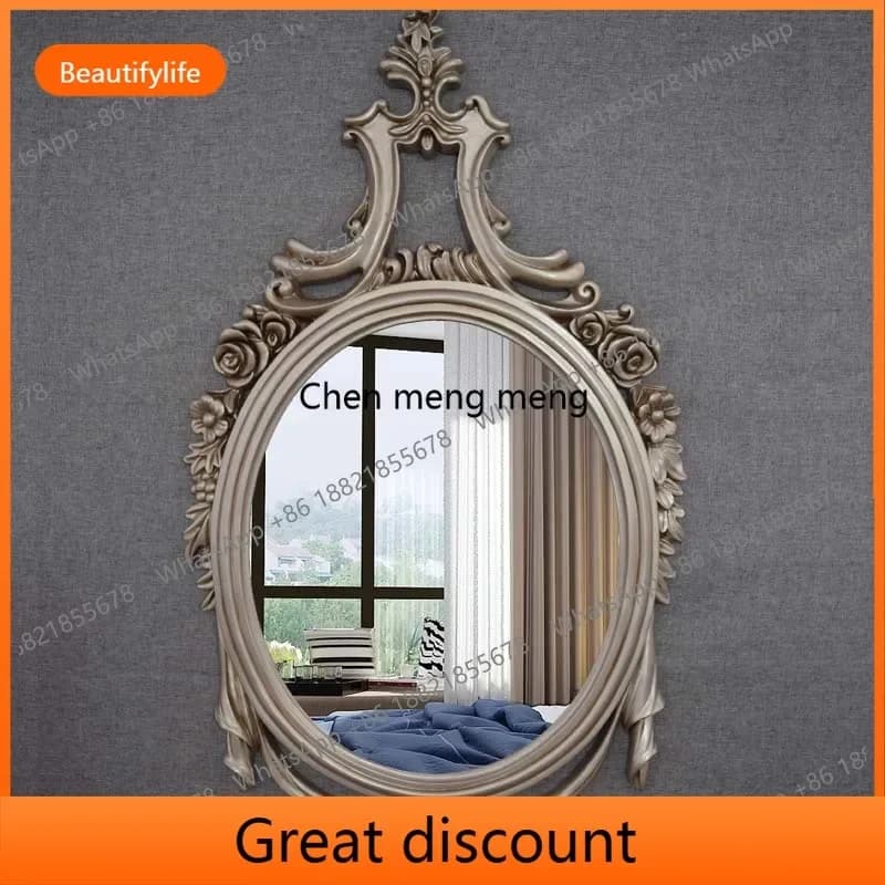 6239 European oval carved bathroom mirror retro American comb makeup mirror wall-mounted decorative mirror