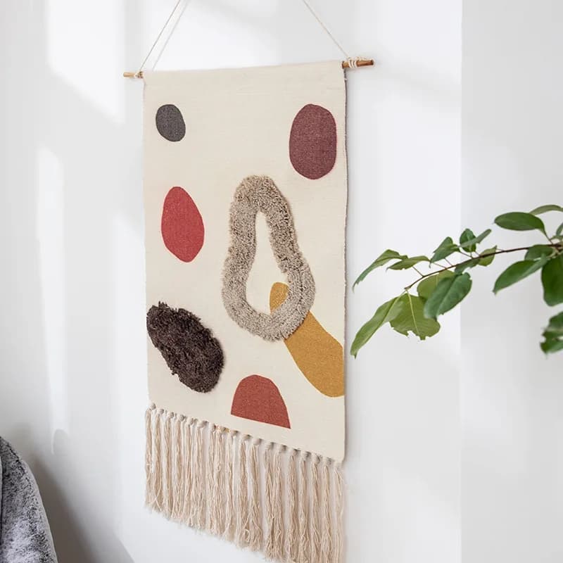 Nordic Abstract Geometric Cotton Linen Tapestry Hand Woven Tufted Wall Hanging with Tassels, Home Wall Art Decor.