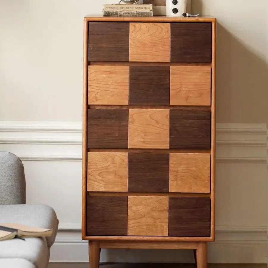 DSA retro chest of drawers black walnut checkerboard chest of drawers bedroom solid wood locker