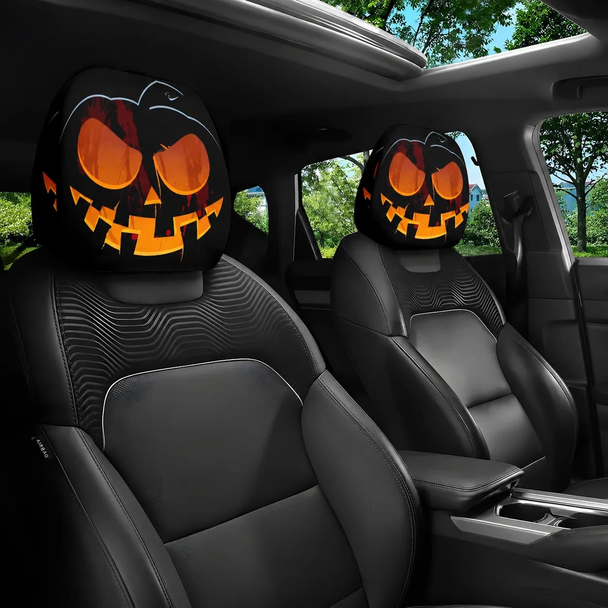Halloween Car Headrest Cover Spooky Horror Print Universal Stretch Seat Protector Funny Gothic Auto Interior Decoration Accessor