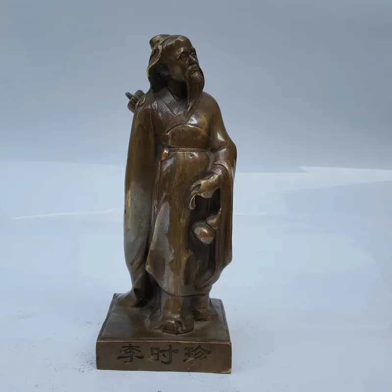 Pure copper Li Shizhen full-body , historical famous physician, metal craft figure statue, home pharmacy decoration