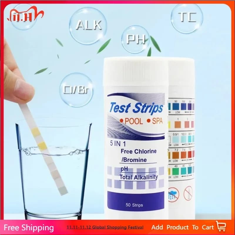 3-in 1 Pool Spa Water Test Strips Accurate PH Chlorine Alkalinity Hardness Tester Paper for Hot Tub Backyard Swimming (50PCS)
