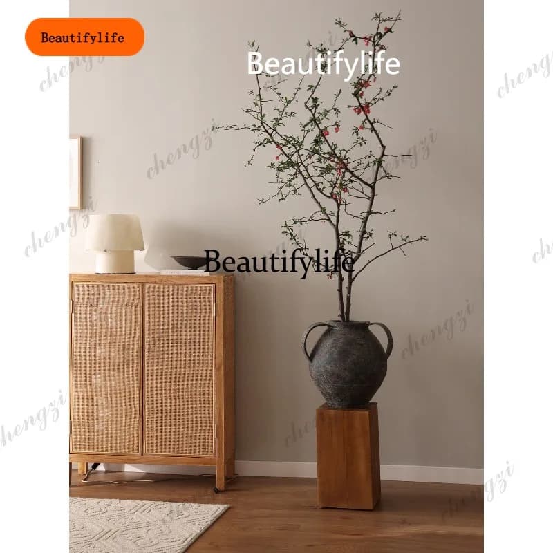 CCC Retro coarse pottery floor-to-ceiling vase Wabi Sa medieval ceramic ornaments Home B & B