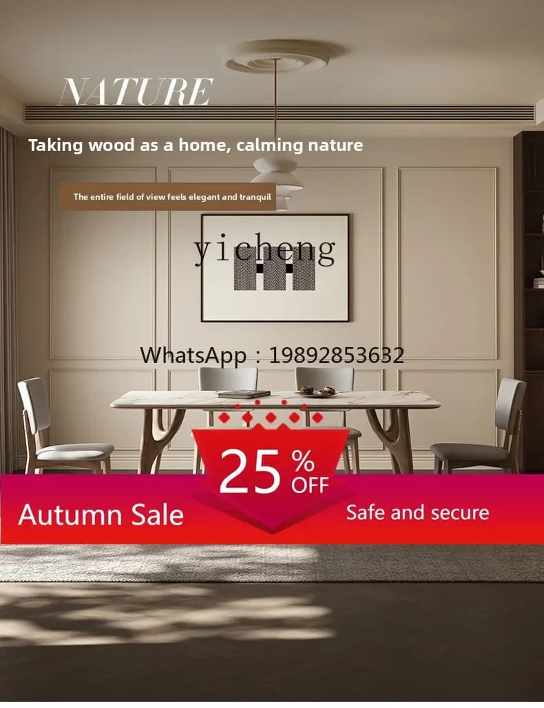 Combination solid wood dining table rock slab dining table modern home dining table and chair