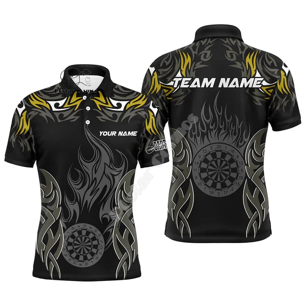 Custom Name Darts Camo Vintage Flame Graffiti Tattoo Multicolor 3DPrint Harajuku Summer Funny Short Sleeves Polo Jersey Shirts D
