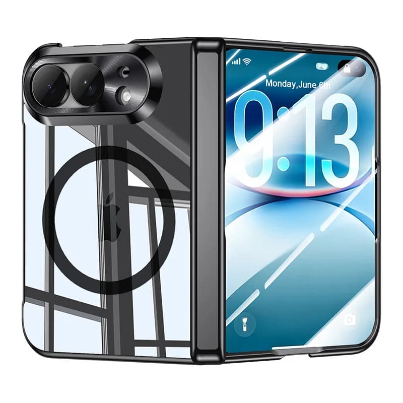 For iPhone Duo Case Electroplated Transparent Magnetic Wireless Charging Hinge With Tempered Film Shockproof Cover Accessories