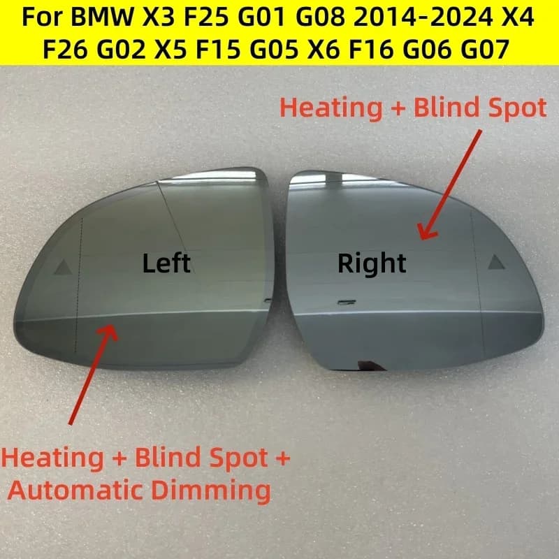 For BMW X3 F25 G01 G08 2014-2024 X4 F26 G02 X5 F15 G05 X6 F16 G06 G07 Auto Dimming Heated Blind Spot Warning Rear Mirror Glass